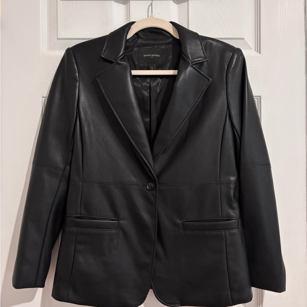 Black Vegan Leather Blazer - Petite 2
